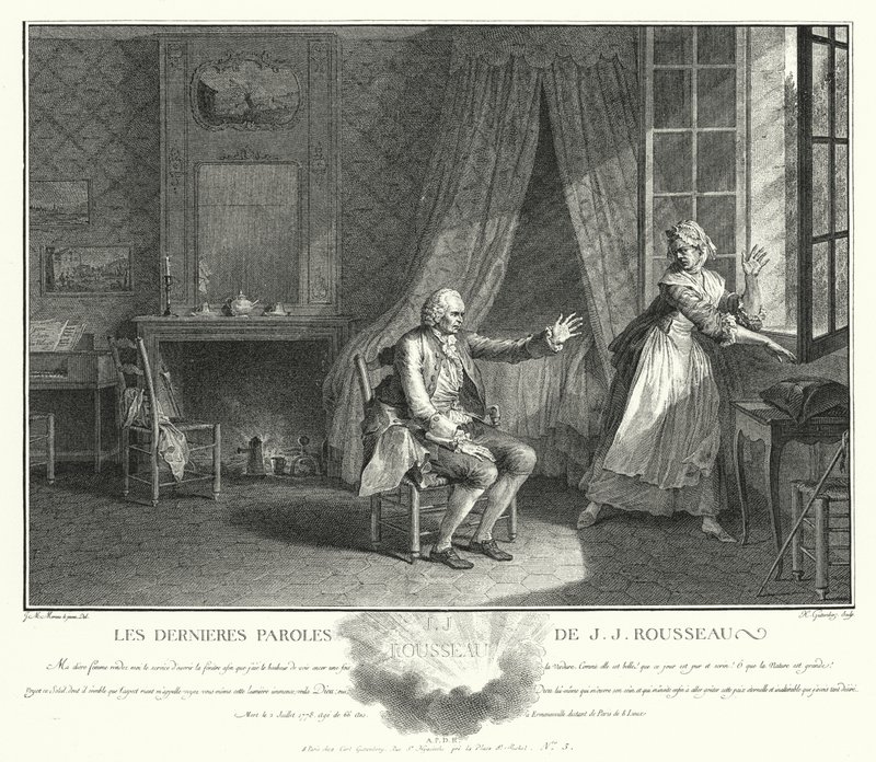 Jean-Jacques Rousseau utolsó szavai (metszet) alkotó: Jean Michel the Younger Moreau