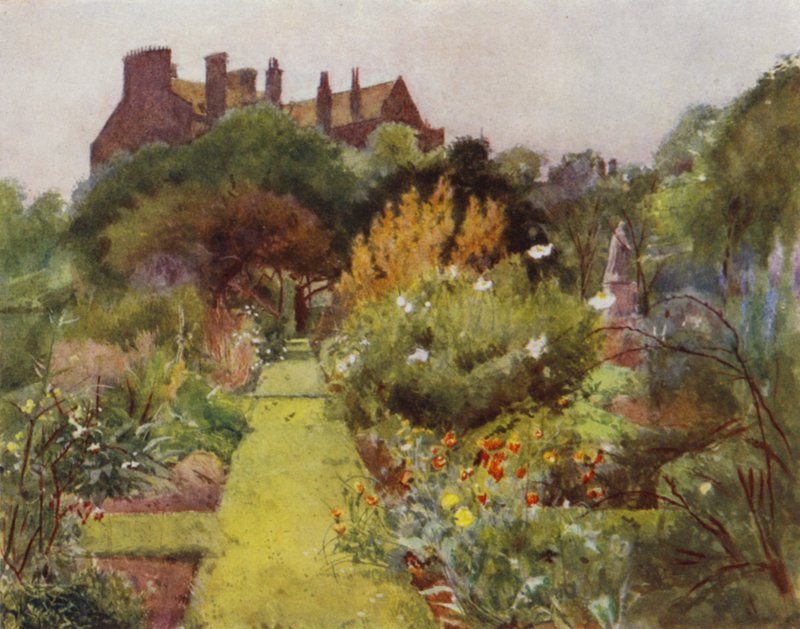 Physicke Garden, Chelsea, kilátás a kertre (színes litho) alkotó: Jessie MacGregor