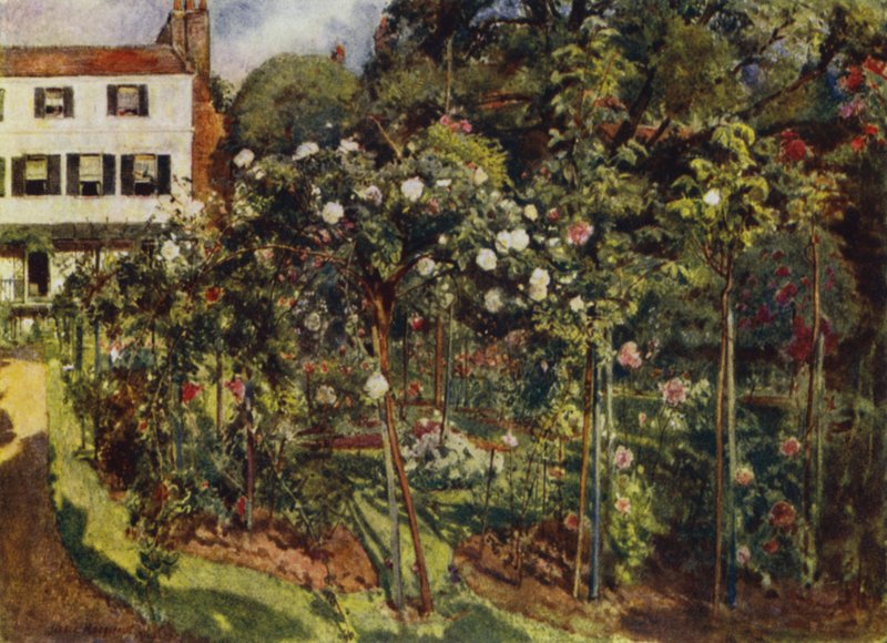 The Grove, Highgate, kilátás a kertre és a házra (színes litho) alkotó: Jessie MacGregor