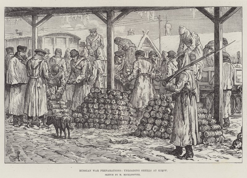 Orosz háborús előkészületek, lövedékek kirakodása Kieffben alkotó: Johann Nepomuk Schonberg