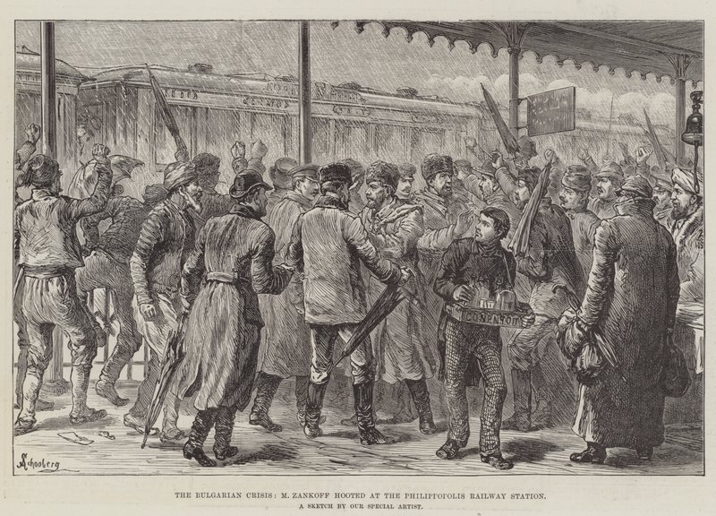 A bolgár válság, M Zankoff dudált a Philippopolis pályaudvaron alkotó: Johann Nepomuk Schonberg