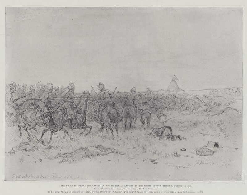 A kínai válság, az 1. bengáli lándzsások vádja a Tiencinen kívüli akcióban, 1900. augusztus 19. alkotó: Johann Nepomuk Schonberg