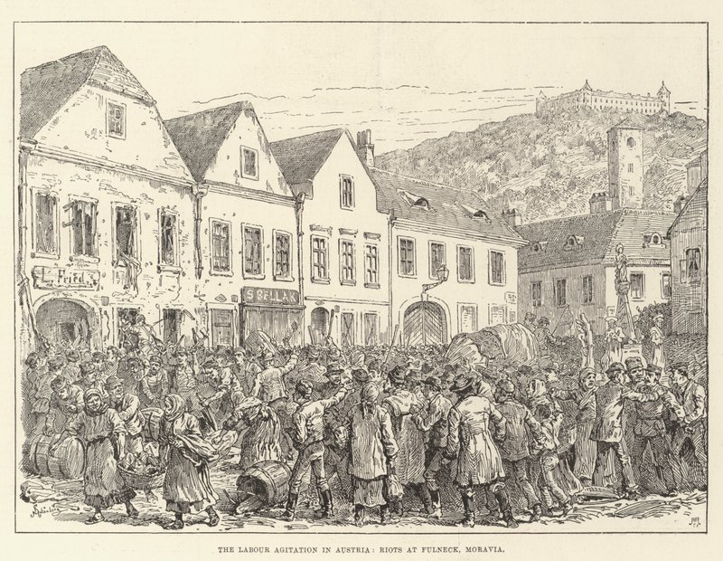 Munkáslázadás Ausztriában, zavargások Fulnecknél, Morvaország alkotó: Johann Nepomuk Schonberg