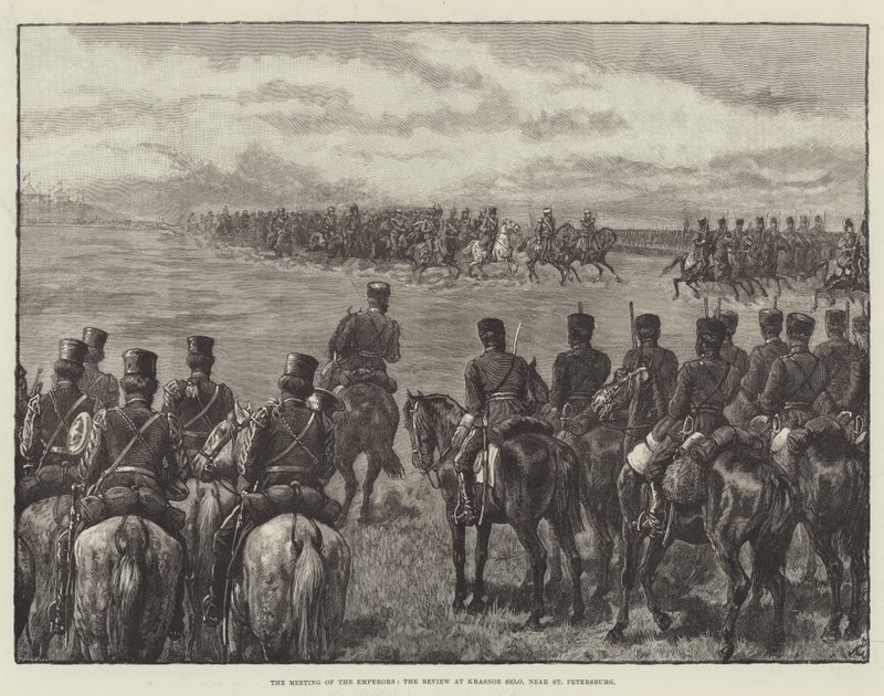 A Császárok Találkozója, Szemle Krasznoe Selóban, Szentpétervár mellett alkotó: Johann Nepomuk Schonberg