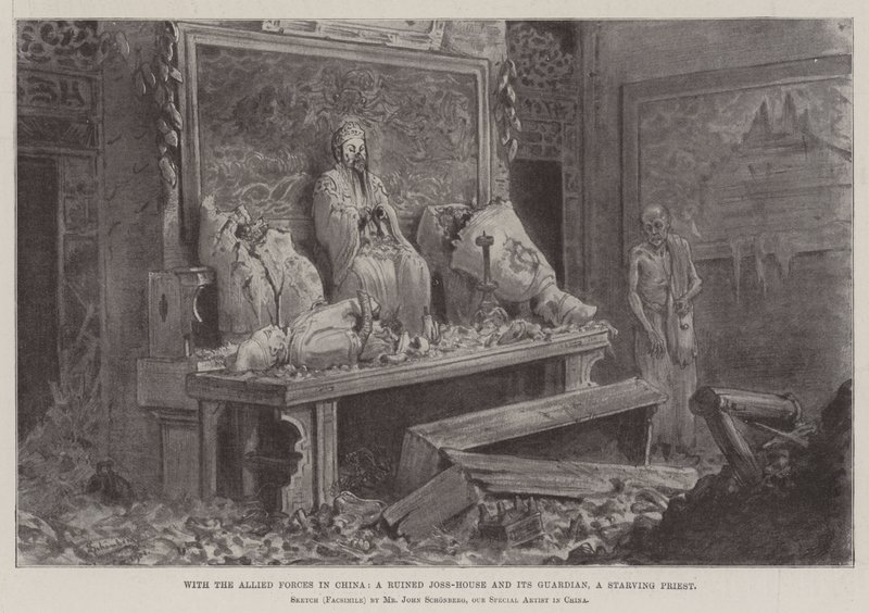 A szövetséges erők Kínában, egy romos Józsika-ház és annak őrzője, egy éhező pap alkotó: Johann Nepomuk Schonberg