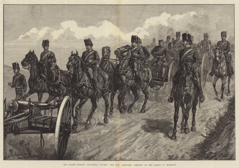 A húsvéthétfői önkéntes szemle, a Honourable Artillery Company a Brightonba tartó menetben alkotó: Johann Nepomuk Schonberg