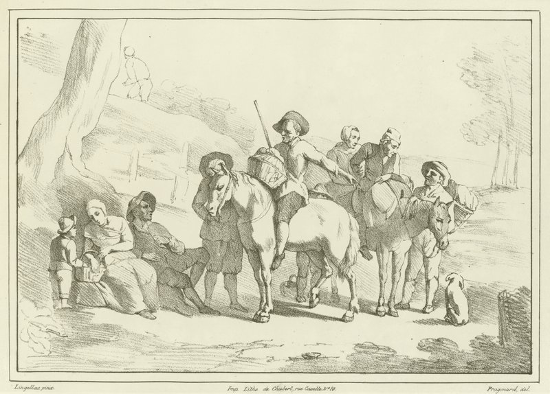 Pihenő parasztok a piacra menet alkotó: Johannes Lingelbach