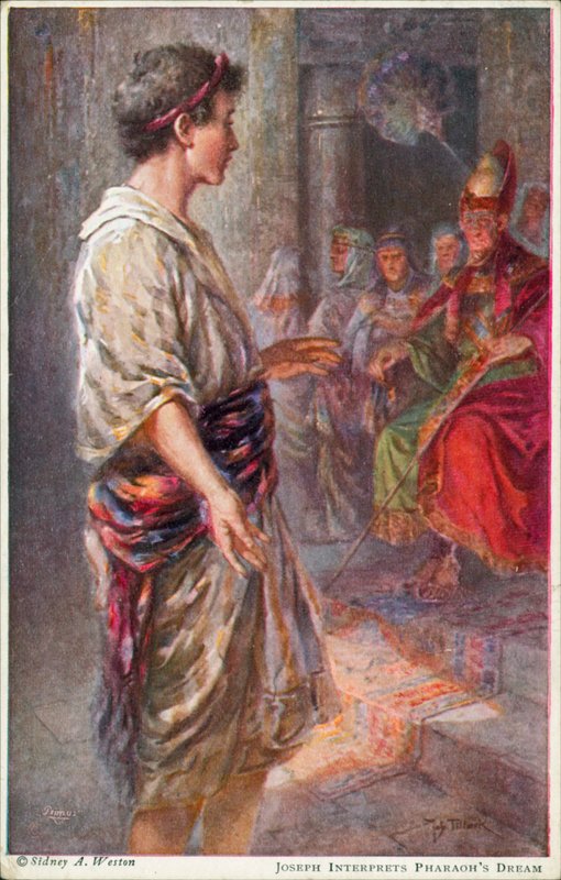József megmagyarázza a fáraó álmát, 1Móz 41:25 (színes litográfia) alkotó: Johannes Adolf Tillack