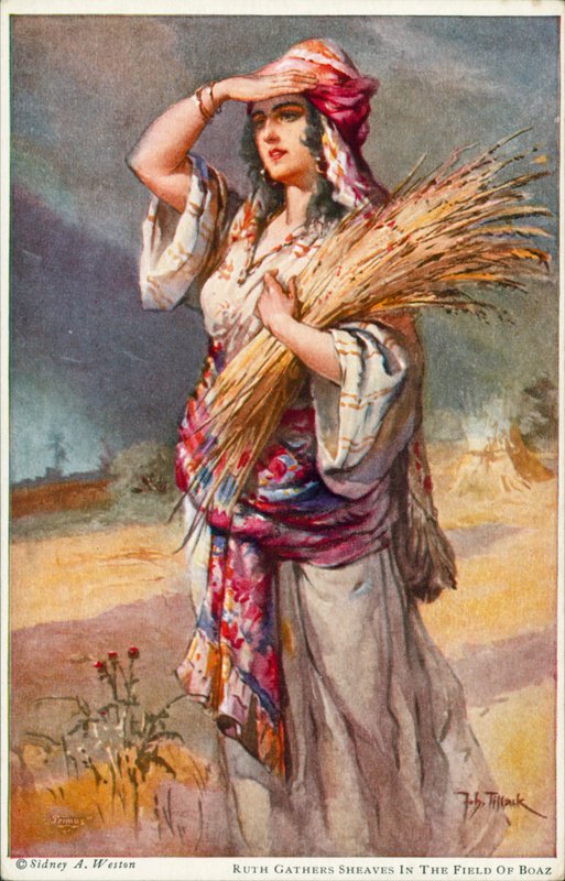 Ruth kévéket szed Boáz mezején (színes litográfia) alkotó: Johannes Adolf Tillack