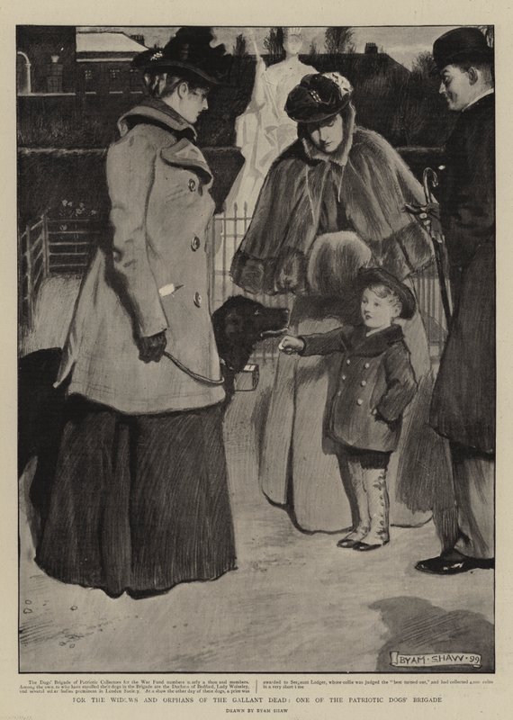 A vitéz halottak özvegyei és árvái számára, a Hazafias Kutyák Brigádjának egyik tagja alkotó: John Byam Liston Shaw