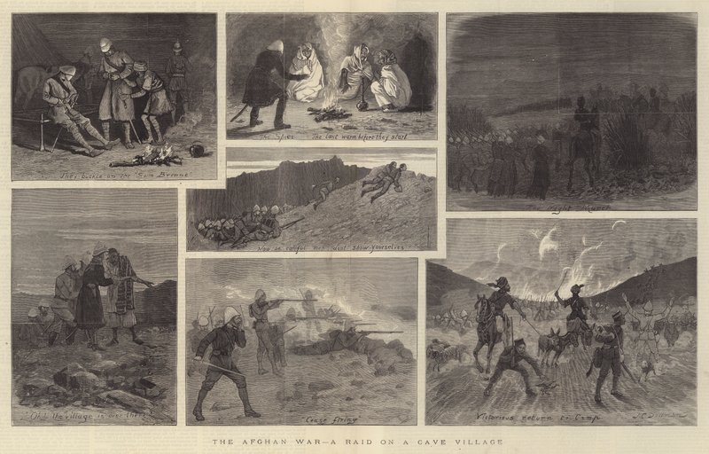 Az afgán háború, rajtaütés egy barlangfaluban alkotó: John Charles Dollman