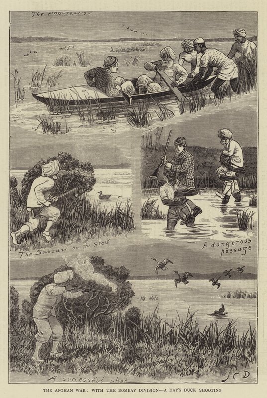 Az afgán háború a Bombay-hadosztállyal, egy napi kacsalövészet alkotó: John Charles Dollman