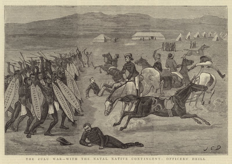 A zulu háború, a Natal bennszülött kontingenssel, a tiszti gyakorlattal alkotó: John Charles Dollman