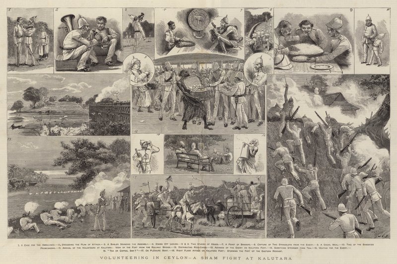 Önkéntesség Ceylonban, színlelt harc Kalutaránál alkotó: John Charles Dollman