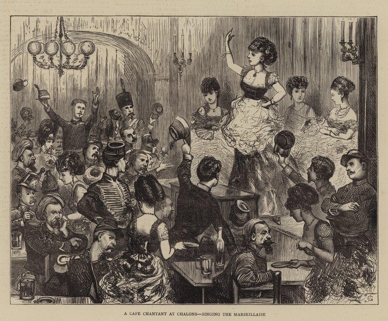 Egy Cafe Chantant Chalonsban, a Marseillaise-t énekli alkotó: John Charlton