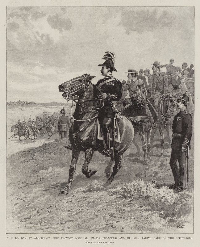 Egy terepnap Aldershotban, a prépost marsall (Broackes őrnagy) és emberei vigyáznak a nézőkre alkotó: John Charlton
