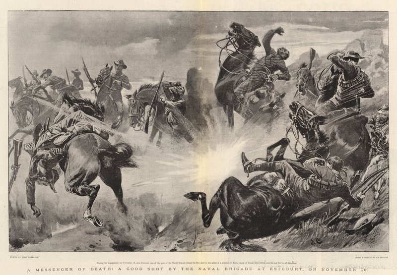 A halál hírnöke, a tengerészdandár jó lövése Estcourt-nál, november 18-án. alkotó: John Charlton