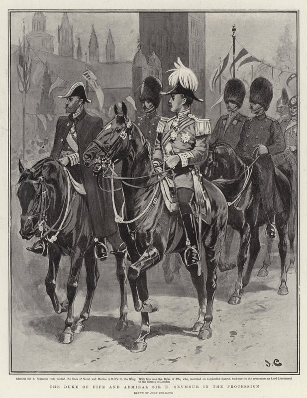 Fife hercege és Sir E Seymour admirális a menetben alkotó: John Charlton