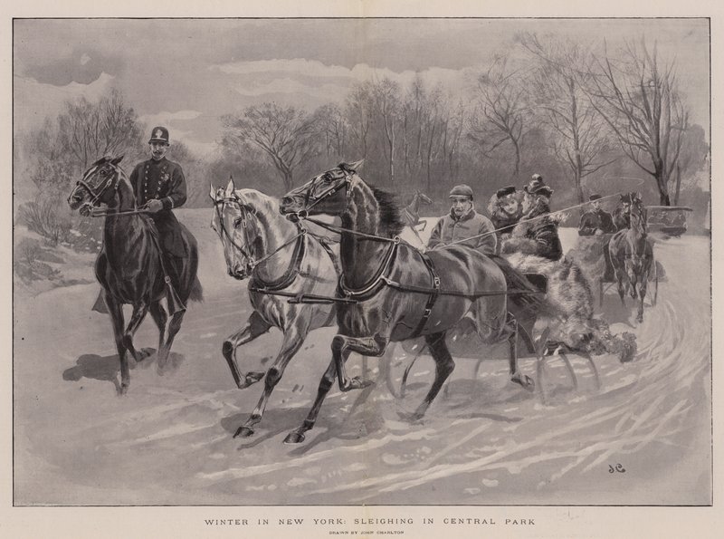 Tél New Yorkban, szánkózás a Central Parkban alkotó: John Charlton