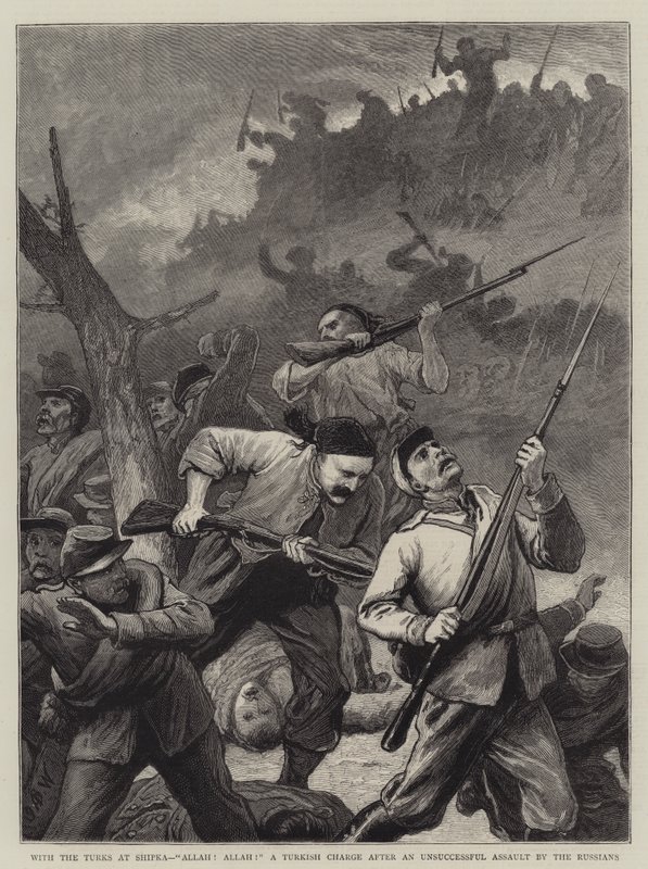 A törökökkel Shipkánál, Allah! Allah! török vád az oroszok sikertelen támadása után alkotó: John Dawson Watson