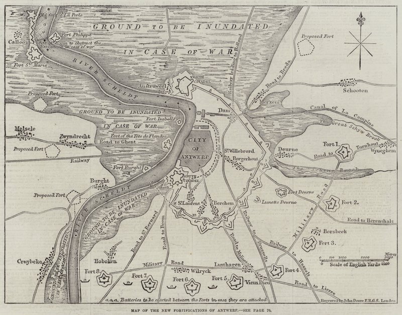 Antwerpen új erődítményeinek térképe alkotó: John Dower