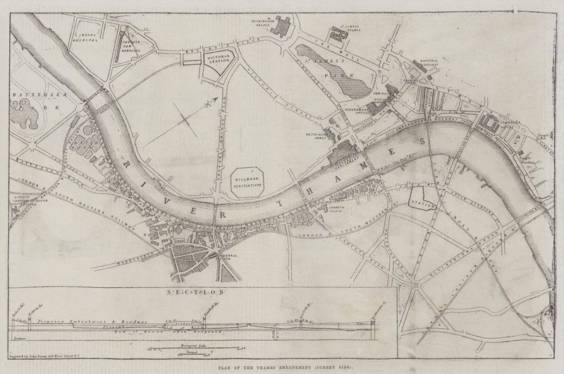 A Temze rakpart terve, Surrey Side alkotó: John Dower
