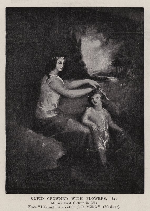 Ámor virágokkal koronázva, 1841 alkotó: John Everett Millais