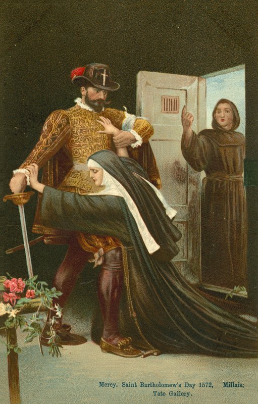 Irgalmasság, Szent Bertalan napja, 1572 (chromolitho) alkotó: John Everett Millais