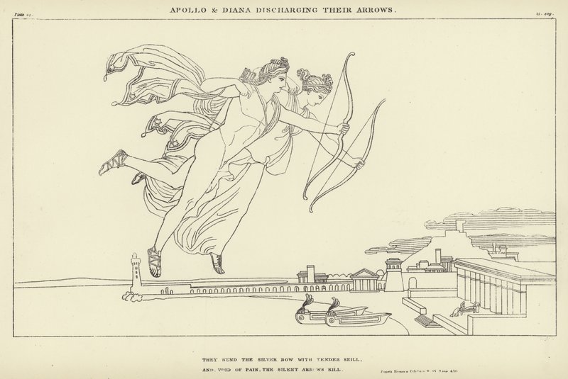 Apollo és Diana kieresztik nyilaikat alkotó: John Flaxman