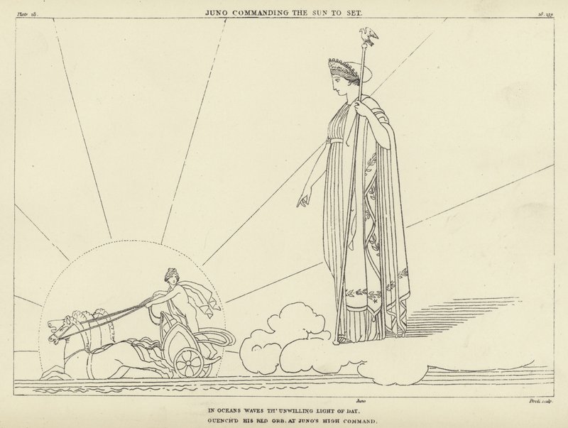 Juno parancsot ad a Napnak, hogy szálljon le alkotó: John Flaxman
