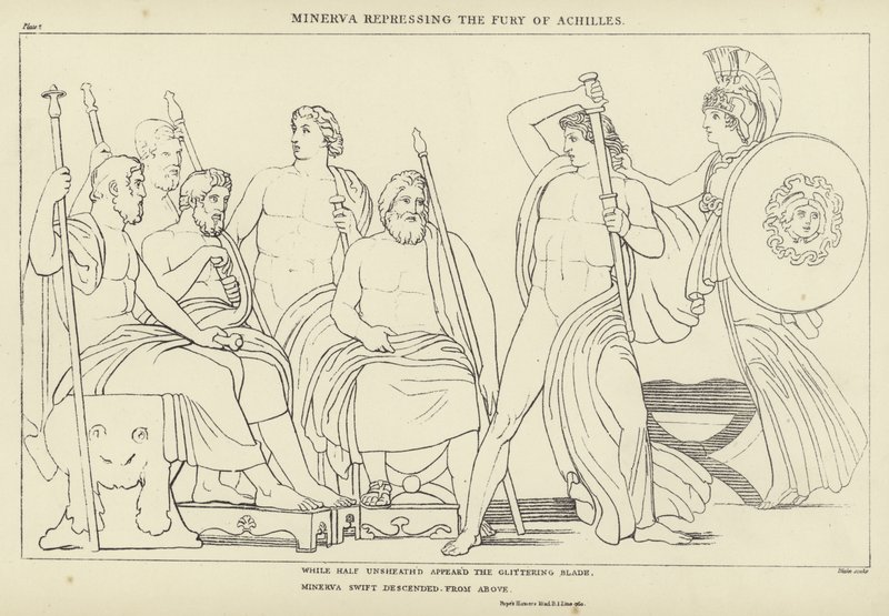 Minerva elfojtja Akhilleusz dühét alkotó: John Flaxman