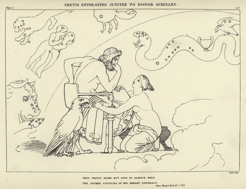 Thetis könyörög a Jupiternek, hogy tisztelje Akhilleuszát alkotó: John Flaxman