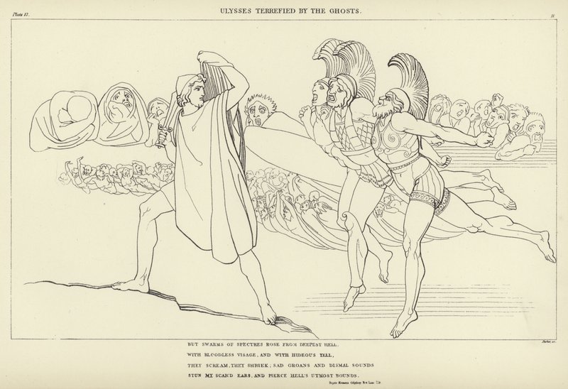 Odüsszeusz a szellemek által megrémített Ulysses alkotó: John Flaxman