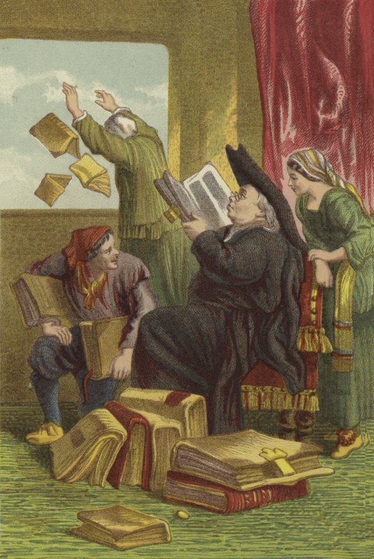 Don Quijote könyvtárának megsemmisítése (chromolitho) alkotó: John Gilbert