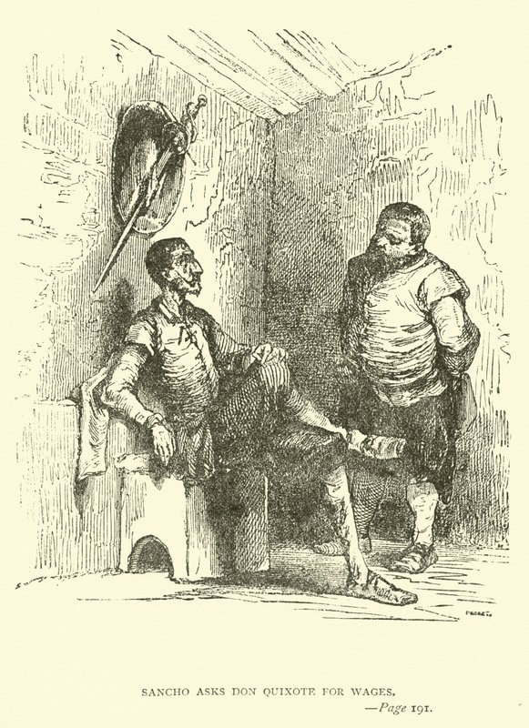 Sancho bért kér Don Quijotétól alkotó: John Gilbert