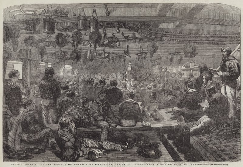 Vasárnap délelőtti istentisztelet a balti flottán, a Caesar fedélzetén alkotó: John Wilson Carmichael