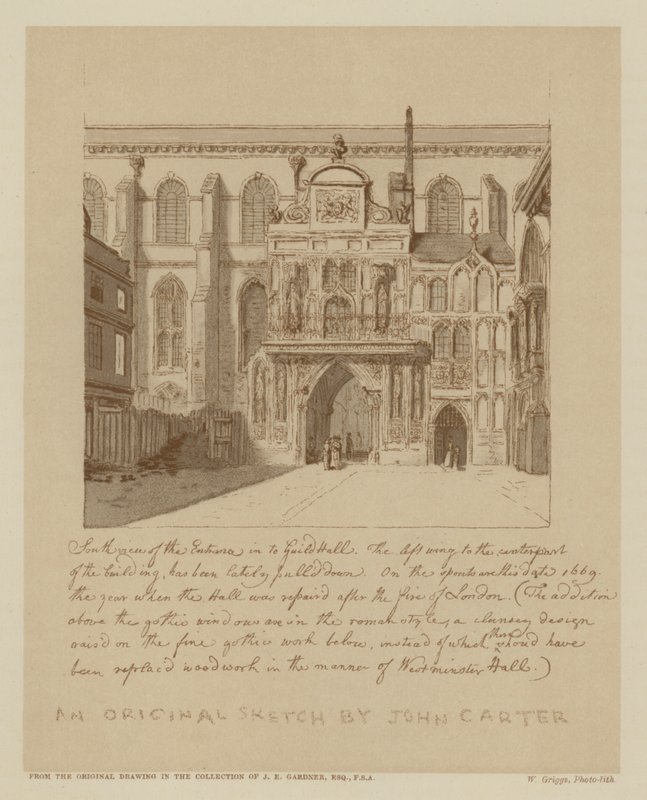 Déli kilátás a Guildhall bejáratára, City of London (litho) alkotó: John (after) Carter