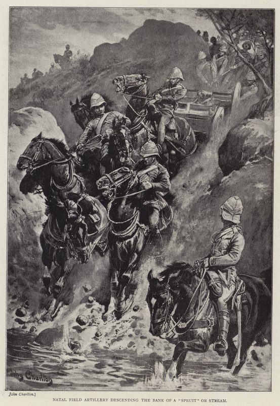 Natal Field Tüzérség a "Spruit" vagy a patak partján leszállva (litho) alkotó: John (after) Charlton