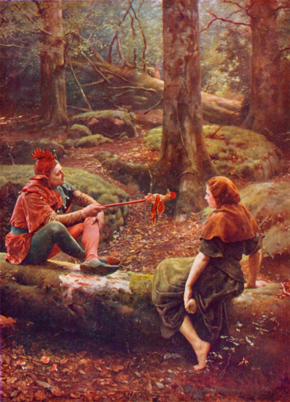 Shakespeare: Touchstone és Audrey az ardeni erdőben, ahogy tetszik, III. felvonás, 3. jelenet (színes litó) alkotó: John (after) Collier