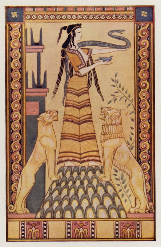A krétai kígyóistennő (színes litográfia) alkotó: John (after) Duncan