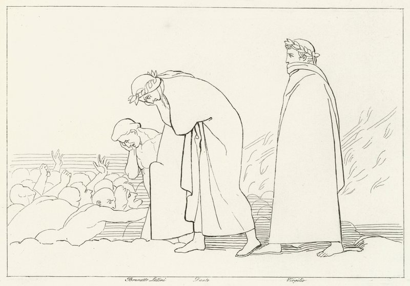 Dante beszélgetés a preceptorával, Inferno, 15. ének (metszet) alkotó: John (after) Flaxman
