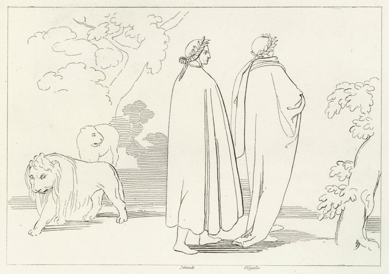Belépés a sötét fába, Inferno, 1. ének (metszet) alkotó: John (after) Flaxman