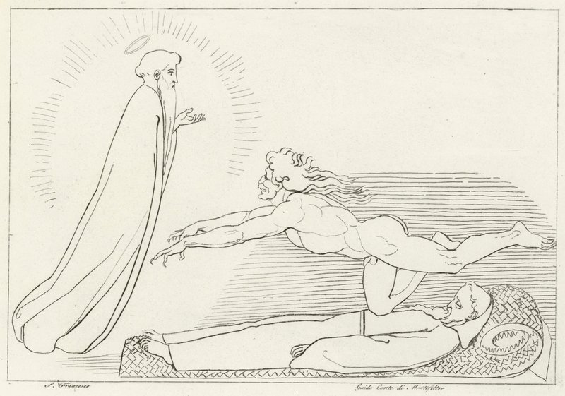 Versengés Guido De Montefeltroért, Inferno, 27. ének (metszet) alkotó: John (after) Flaxman