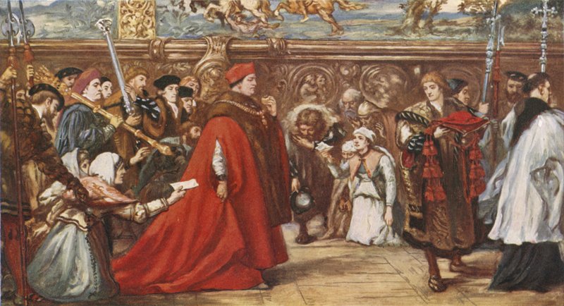 Wolsey bíboros úton a Westminster Hall felé (színes litó) alkotó: John (after) Gilbert