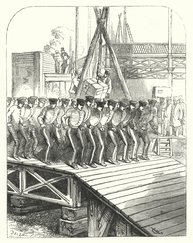 Sappers és bányászok dolgoznak a Crystal Palace helyén, a Hyde Parkban, Londonban, az 1851-es Nagy Kiállítás helyszínén (metszet) alkotó: John (after) Gilbert
