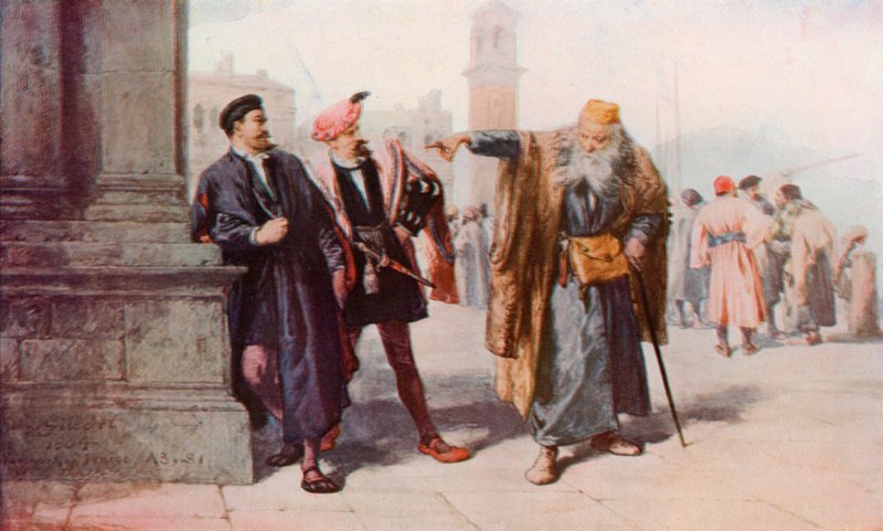 Shakespeare: Shylock csalizása, A velencei kereskedő, III. felvonás, 1. jelenet (színes litó) alkotó: John (after) Gilbert