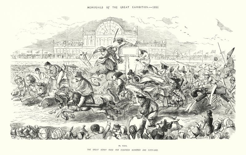 Memorials of the Great Exhibition 1851, The Great Derby Race for Tizennyolcszázötvenegy (metszet) alkotó: John (after) Leech