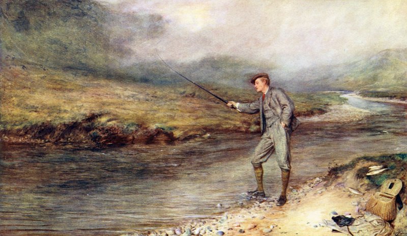 Pisztránghalászat a Felföldön (színes litográfia) alkotó: John (after) Pettie