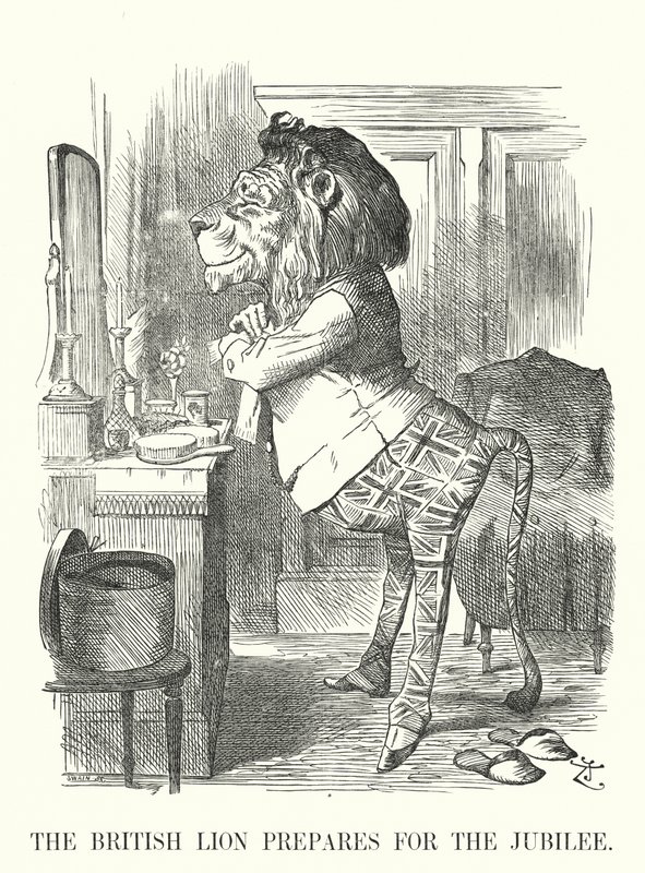 Punch rajzfilm: A brit oroszlán a jubileumra készül - Viktória királynő arany jubileuma alkotó: John (after) Tenniel