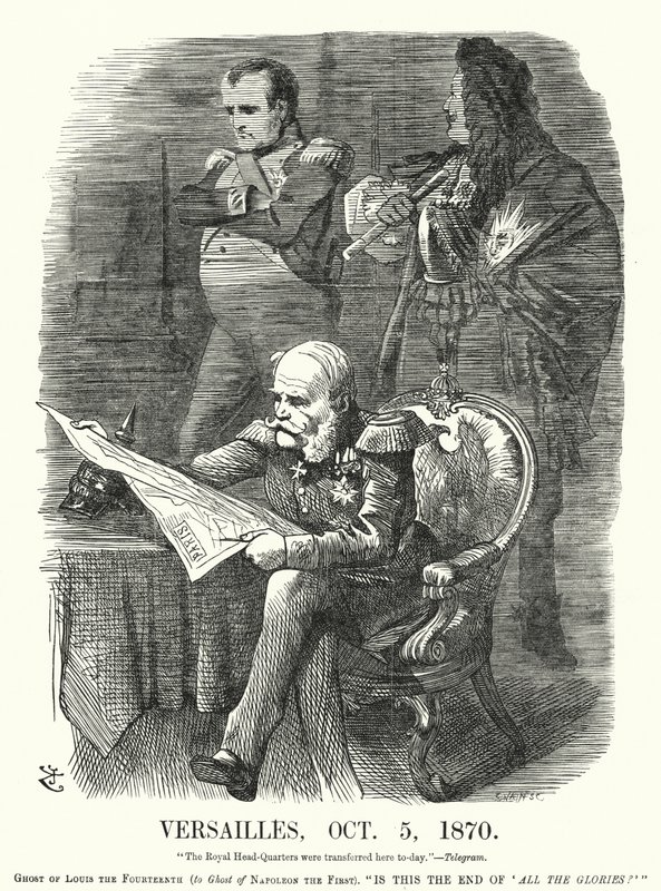 Punch rajzfilm: Versailles, 1870. október 5. - Franciaország megaláztatása a francia-porosz háborúban (metszet) alkotó: John (after) Tenniel